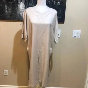 SOFT SURROUNDING Linen/CottonRayon Blend Maxi Caftan w/Slits 3/4 Sleeves-Size PS